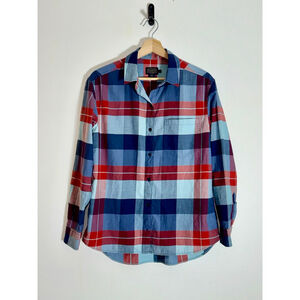 Pendleton Plaid Casual Button Down Twill Long Sleeves Shirt size Small Blue Red